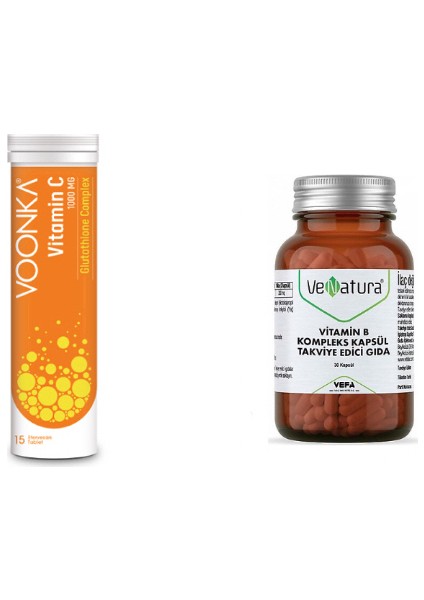 Vitamin C, Glutatyon,çinko ve Vitamin D 15 Efervesan Tablet +Vitamin B Kompleks 30 Kapsül