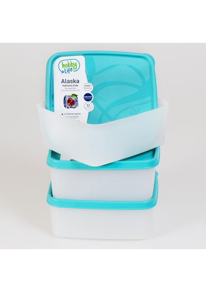 Alaska Nofrost Saklama Kabı 1,1 Litre 3'lü Turkuaz modelleri