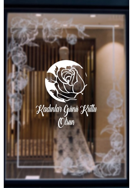 Mother Day ve 8 Mart Kadınlar Günü Kutlu Olsun Yazısı Cam Vitrin Stickerı 60CM - Beyaz fırsatları