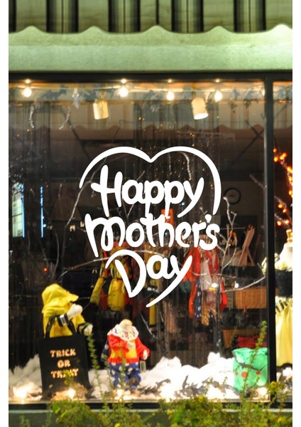 Mother Day ve 8 Mart Kadınlar Günü Kutlu Olsun Yazısı Cam Vitrin Stickerı 60CM - Beyaz