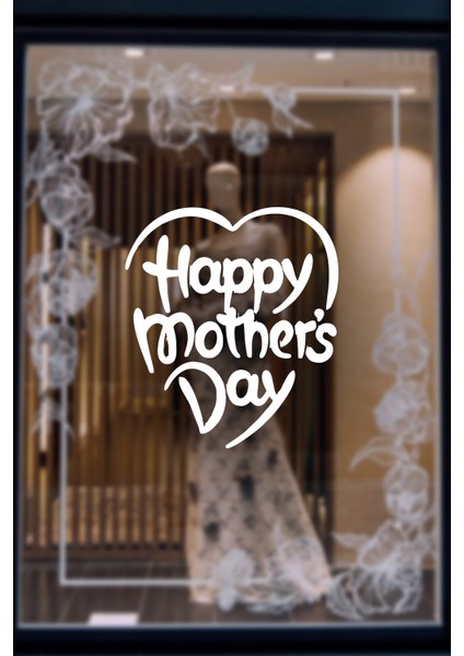 Mother Day ve 8 Mart Kadınlar Günü Kutlu Olsun Yazısı Cam Vitrin Stickerı 60CM - Beyaz fırsatları