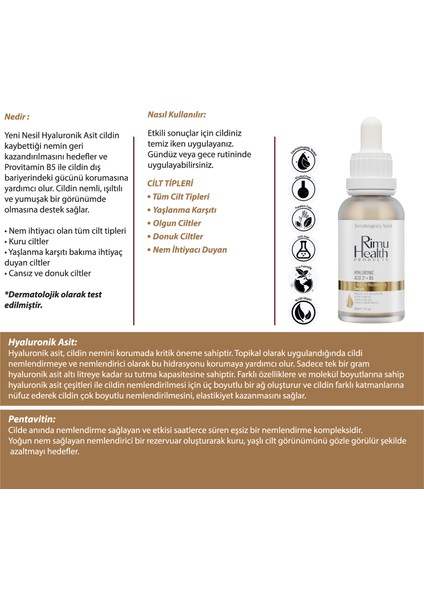 Tüm Cilt Tipleri Için Yoğun Nemlendirici Serum (Hyaluronic Acid 2% B5 modelleri