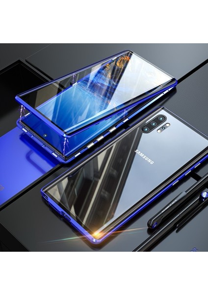 Galaxy Note 10 Plus 5g Için Manyetik Kurulum Metal Çerçeve + Temperli Cam Koruyucu Telefon Kılıfı - Mavi (Yurt Dışından)