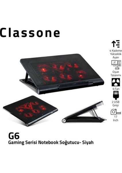 G6 Led Fanlı Yükseklik Ayarlı Oyuncu Notebook Soğutucu Stand