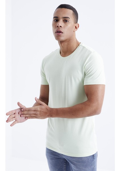 Açık Yeşil Erkek Basic Kısa Kol Standart Kalıp O Yaka T-shirt - 87911
