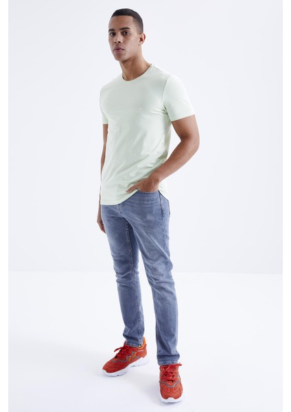Açık Yeşil Erkek Basic Kısa Kol Standart Kalıp O Yaka T-shirt - 87911