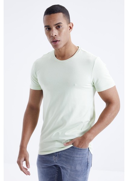 Açık Yeşil Erkek Basic Kısa Kol Standart Kalıp O Yaka T-shirt - 87911