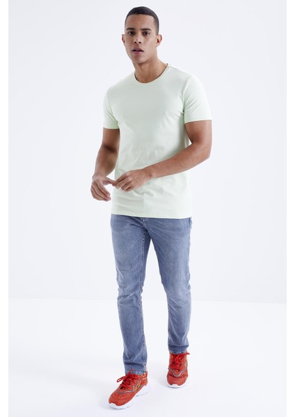 Açık Yeşil Erkek Basic Kısa Kol Standart Kalıp O Yaka T-shirt - 87911