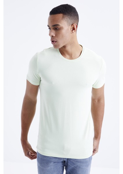 Açık Yeşil Erkek Basic Kısa Kol Standart Kalıp O Yaka T-shirt - 87911