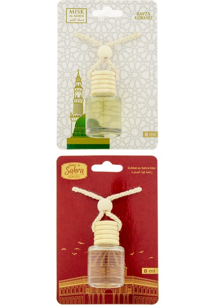 Medine Ravza Kokusu ve Kubbetüs Sahra Kokusu 8 ml Araba Kokusu Cam Şişe