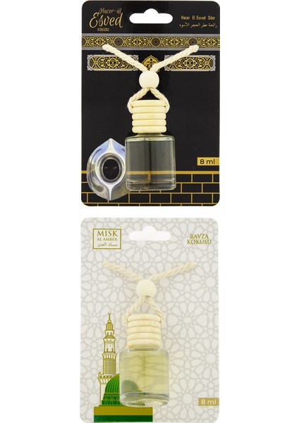 Hacerül Esved Kokusu ve Medine Ravza Kokusu 8 ml Araba Kokusu Cam Şişe