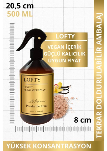 Pudra Oda ve Çamaşır Spreyi Oda Parfümü, Oda Kokusu, Koku Giderici Poudre Perfume 500ML