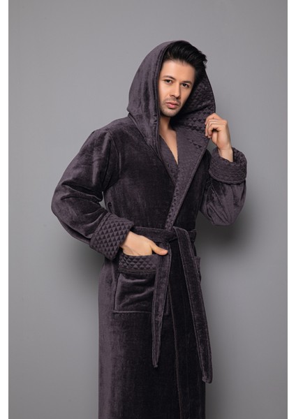 Koyu Kahverengi Kapüşonlu Yaka Piramit Jakar Bambu Pamuklu Bornoz