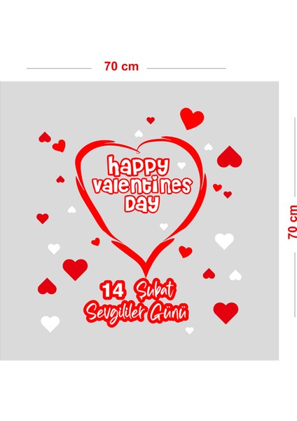 Happy Valentines Day 14 Şubat Sevgililer Günü Cam Vitrin Oda Stickerı 70CM