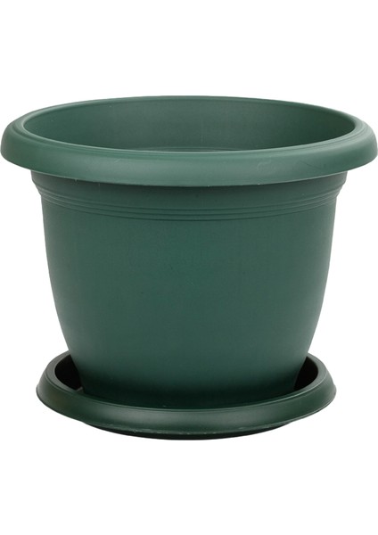 2.5 Litre Tabaklı Mat Yeşil Küçük Boy Yuvarlak Plastik Saksı Villa No4 Ø20,5X15CM
