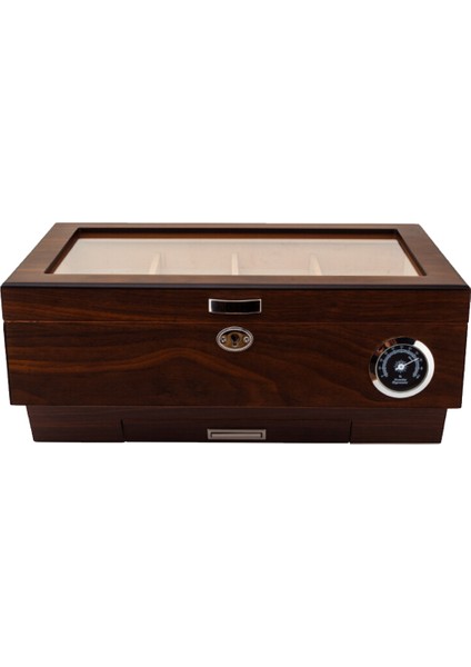 Kahverengi Çekmeceli Camlı Humidor Puro Kutusu RC15