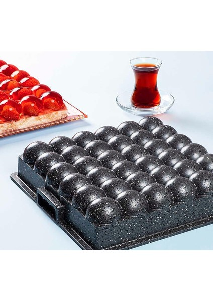 Granit Döküm Tart Kalıbı Kare Atom Şekilli Dilimli 26X26CM(UMMYTATM26G)