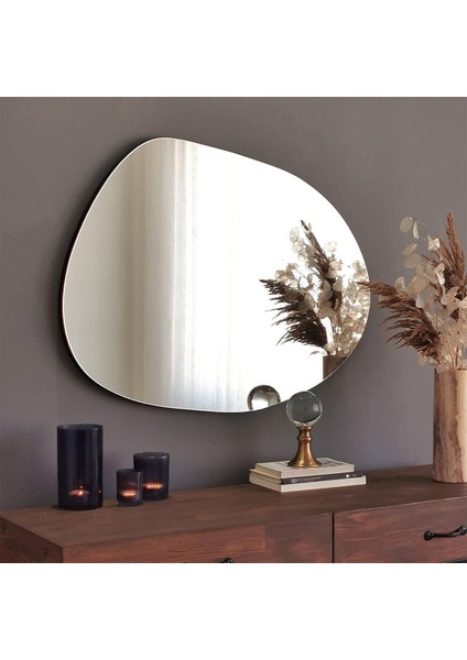 Barcelona Collection Dayanıklı Pvc Çerçeveli Asimetrik Oval Yuvarlak Ayna – Modern, Dekoratif, Şık, Kaliteli - Salon, Yatak Odası ve Banyo Için Büyük Dairesel Duvar Aynası (55 x 75 x 3 Cm)