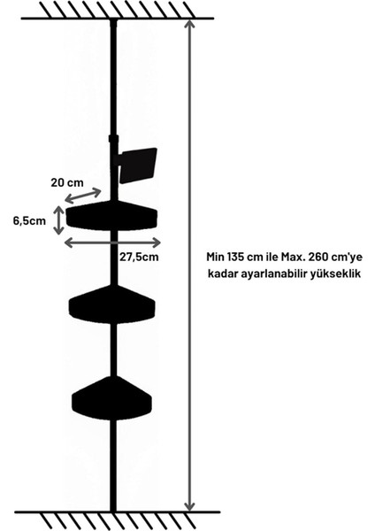 3 Katlı Aynalı Köşe Şampuan Rafı Delmeden Montaj