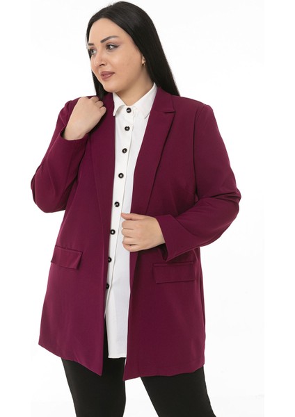 Büyük Beden Mono Yaka Süs Cep Kapaklı Bordo Astarsız Kadın Ceket fiyatları