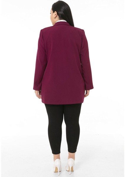 Büyük Beden Mono Yaka Süs Cep Kapaklı Bordo Astarsız Kadın Ceket modelleri