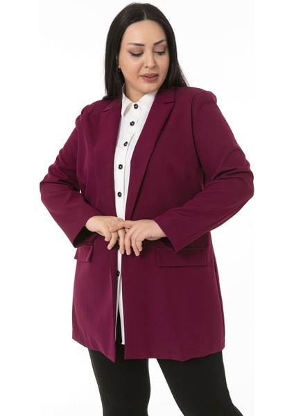 Büyük Beden Mono Yaka Süs Cep Kapaklı Bordo Astarsız Kadın Ceket fırsatları