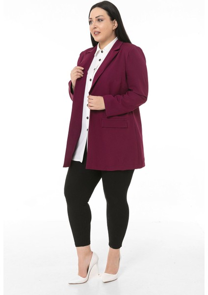Büyük Beden Mono Yaka Süs Cep Kapaklı Bordo Astarsız Kadın Ceket indirimleri