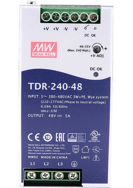 TDR-240-48 48VDC 5.0AMP Dın Rail Trifaze Güç Kaynağı