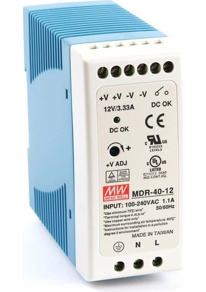 Mean Well  MDR-040-12  12VDC 3.33AMP Dın Rail   Güç Kaynağı