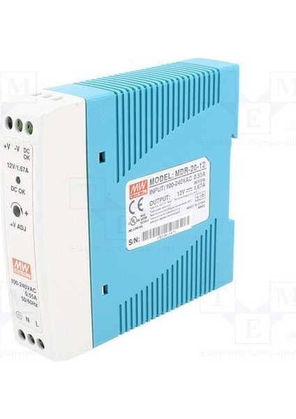 MDR-020-12  	12VDC 1.67AMP Dın Rail  Meanwell Güç Kaynağı