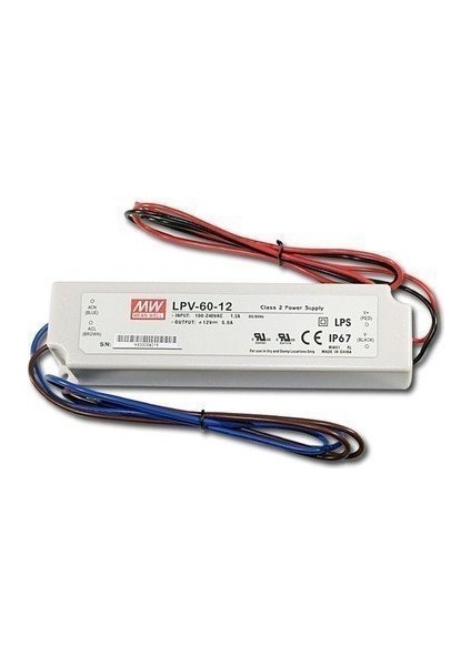 Mean Well  Lpv-60-12  12VDC 5.0AMP IP67   Güç Kaynağı