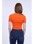 Kadın Turuncu Bisiklet Yaka Basic Crop T-Shirt 4