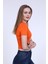 Kadın Turuncu Bisiklet Yaka Basic Crop T-Shirt 3
