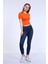 Kadın Turuncu Bisiklet Yaka Basic Crop T-Shirt 5