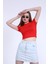 Kadın Kırmızı Bisiklet Yaka Basic Crop T-Shirt 1