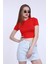 Kadın Kırmızı Bisiklet Yaka Basic Crop T-Shirt 2
