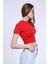 Kadın Kırmızı Bisiklet Yaka Basic Crop T-Shirt 3