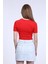 Kadın Kırmızı Bisiklet Yaka Basic Crop T-Shirt 4