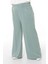 Büyük Beden Beli Yanlardan ve Arkadan Lastikli Bol Paça Double Mint Yeşili Pantolon 4