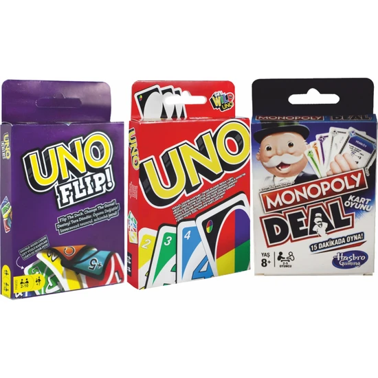Mattel Games Uno Klasik, Uno Flipy ve Monopoly 3'ü Bir Arada