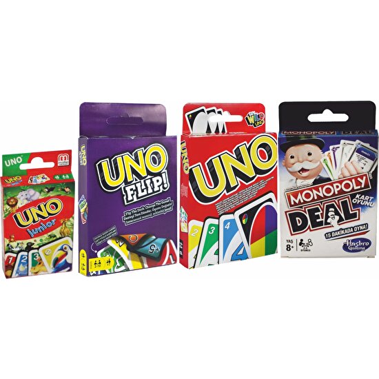 Mattel Games Uno, Monopoly, Uno Flip ve Uno Junior 4'lü Ekonomik Set