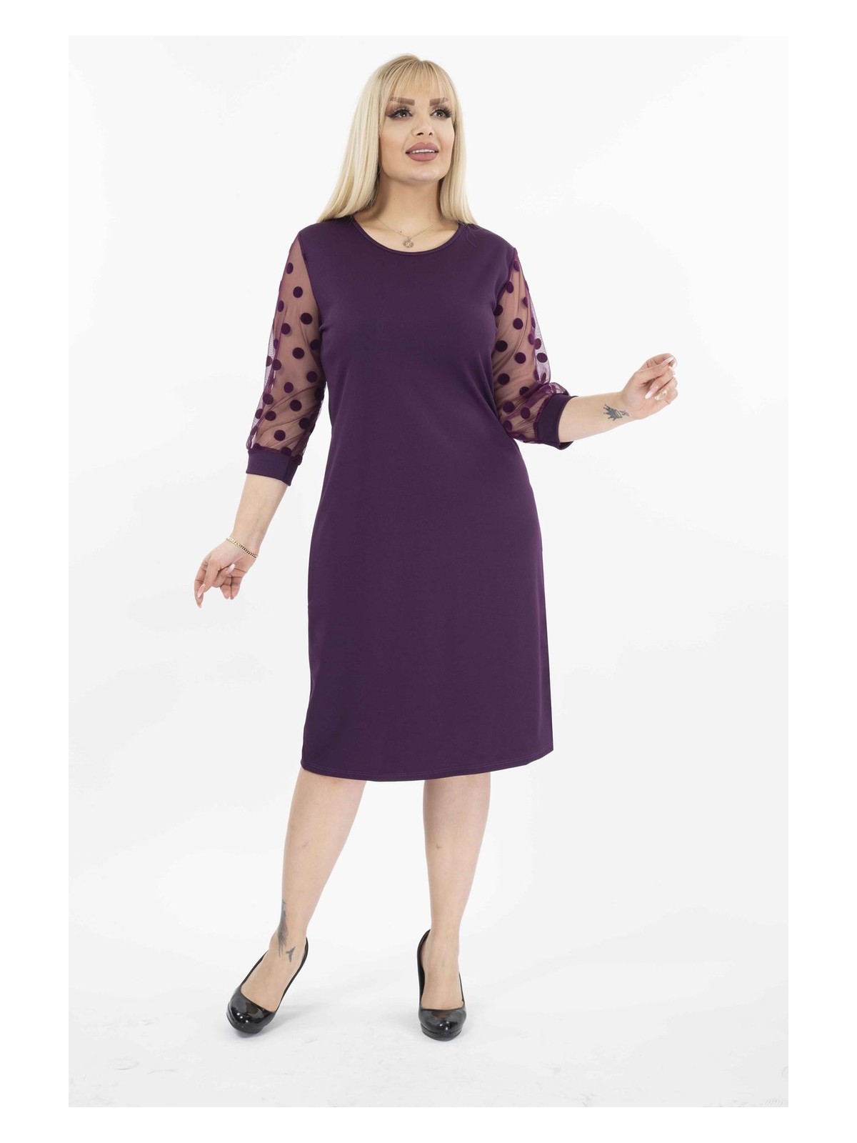 Modayız Puanlı Flok Kol Büyük Beden Elbise 12E-08951 - Görsel 5