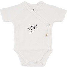 Little Gusto Kısa Kollu Kruvaze Zıbın Yenidoğan Beyaz Organik Pamuk