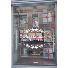 Zarif Taç ve 8 Mart Kadınlar Günü Kutlu Olsun Yazısı Cam Vitrin Stickerı 60CM - Beyaz