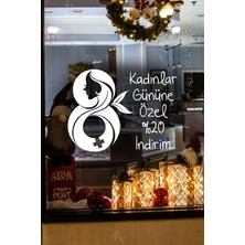 8 Mart Kadınlar Gününe Özel %20 Indirim Yazısı Cam Vitrin Sticker 60CM - Beyaz