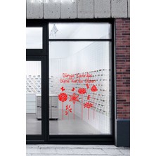 Aşağıdan Yukarı Çiçekler ve 8 Mart Kadınlar Günü Kutlu Olsun Yazısı Cam Vitrin Stickerı Kırmızı