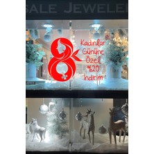 8 Mart Kadınlar Gününe Özel %20 Indirim Yazısı Cam Vitrin Sticker Kırmızı