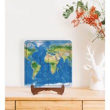 Bk Gift Dünya Haritası Tasarımlı Ahşap Standlı Puzzle Çerçeve-1