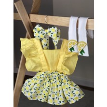 Baby Puff Kız Çocuk Limon Desen Salopet Bandana Çorap Seti
