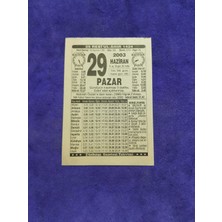 Hasyılmaz 29 Haziran 2003 Takvim Yaprağı - Nostaljik Koleksiyonluk Takvim Yaprağı